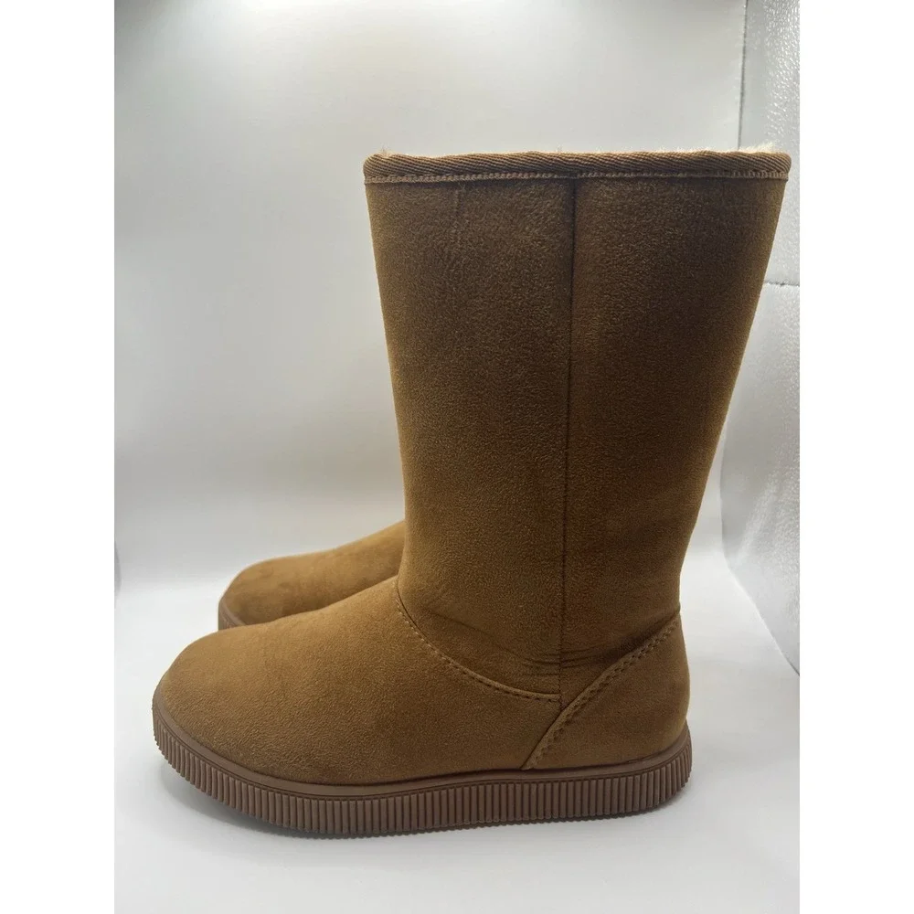 Cat & Jack Girls Winter Boots Size 1‎ Tan Faux Suede Pull On Cozy Lined School